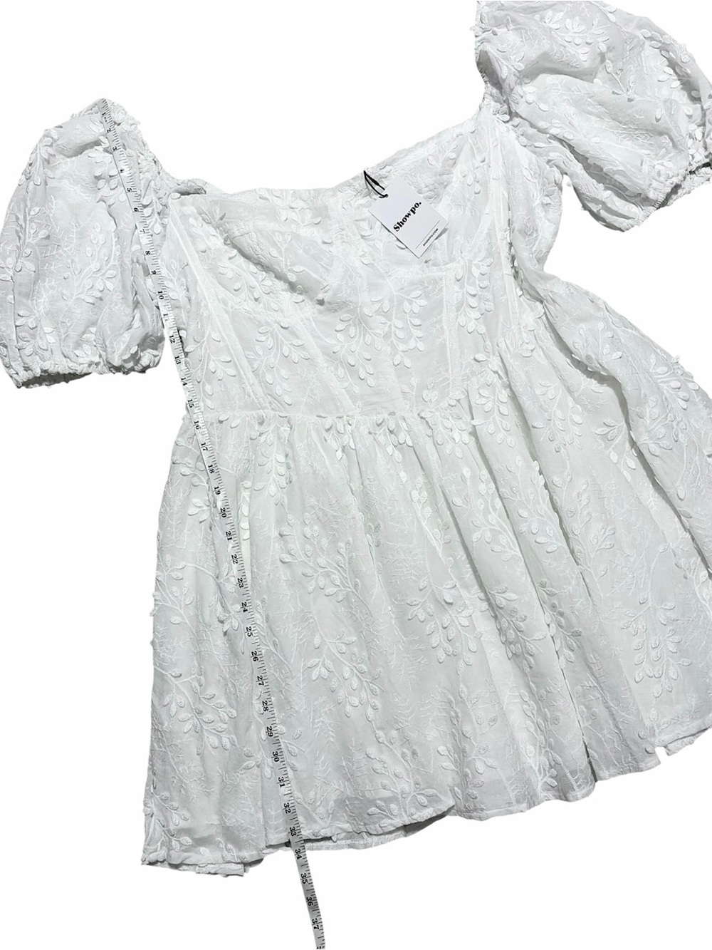 SHOWPO. NWT White Embroidered Puff Sleeve Corset Esthela Mini Dress - Picture 10 of 14